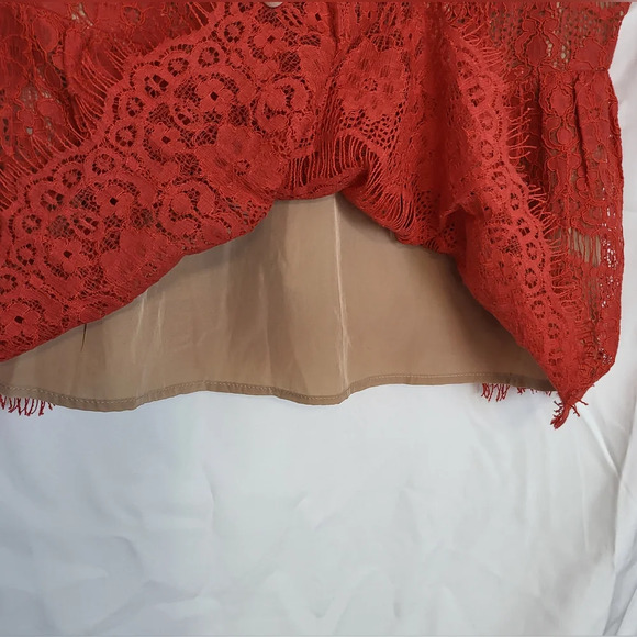 Maeve Anthropologie Katrine Red Orange Peplum Lace Short Cap Sleeve Blouse Sz L - Picture 4 of 8